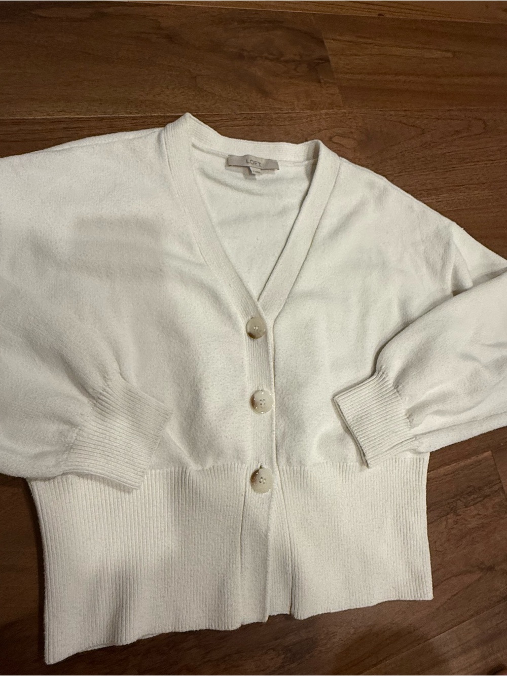 LOFT Cream V-Neck Button Front Women's Cardigan